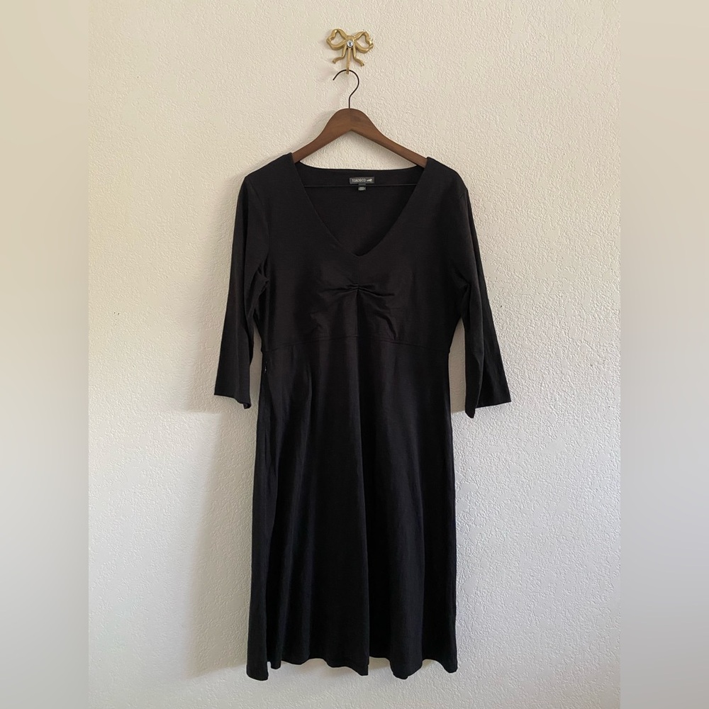 Toad&Co Rosalinda Women Dress Sz Large Black Cotton V-Neck Short Sleeve Pullover